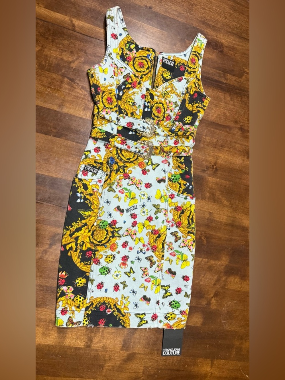 New! Versace Jeans Couture Dress Ladybug Baroque Print Denim Mini Dress - Picture 3 of 5